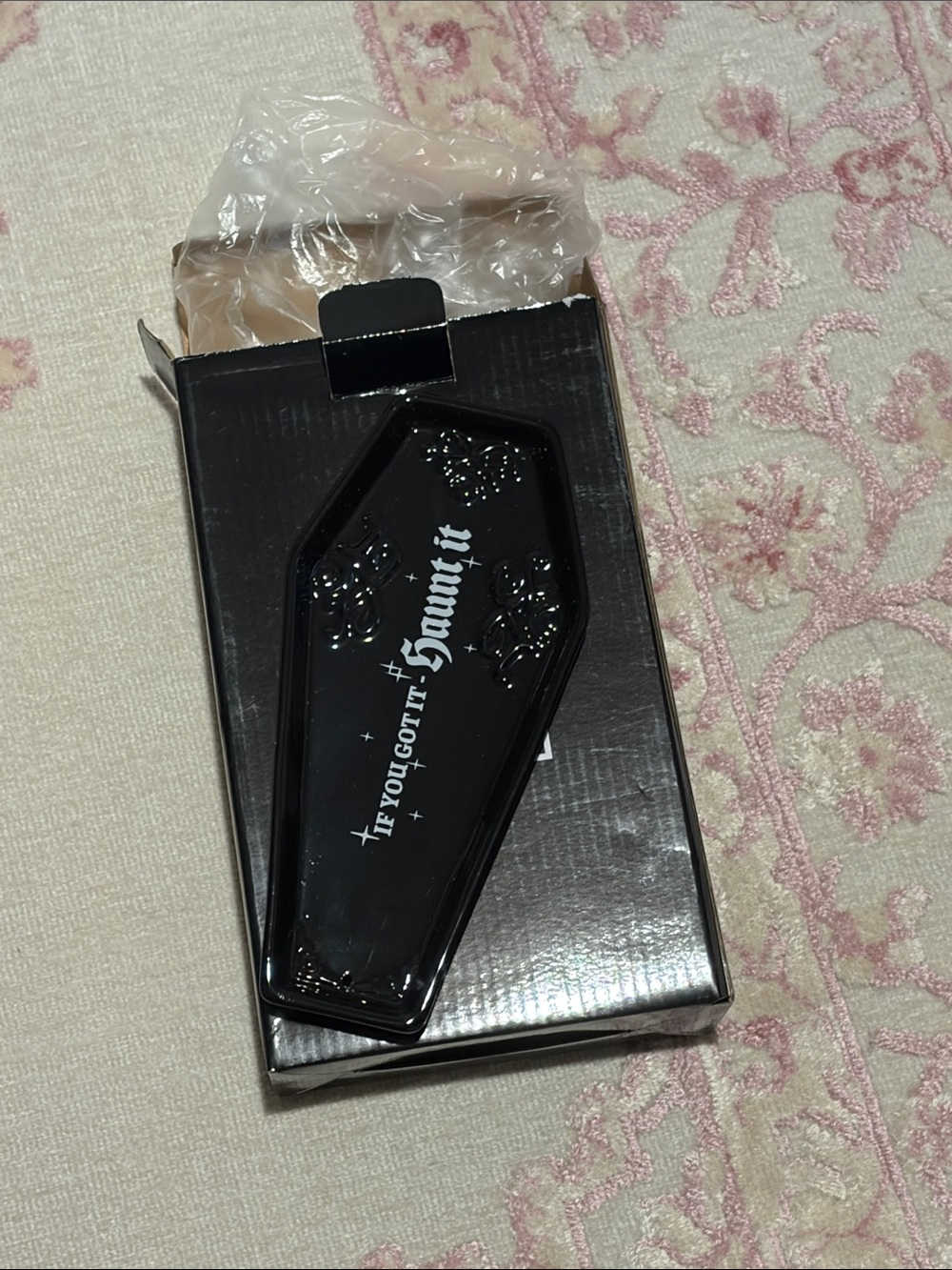 Black Coffin Shaped Incense Holder Trinket Dish - 'If You Got It Haunt It'
